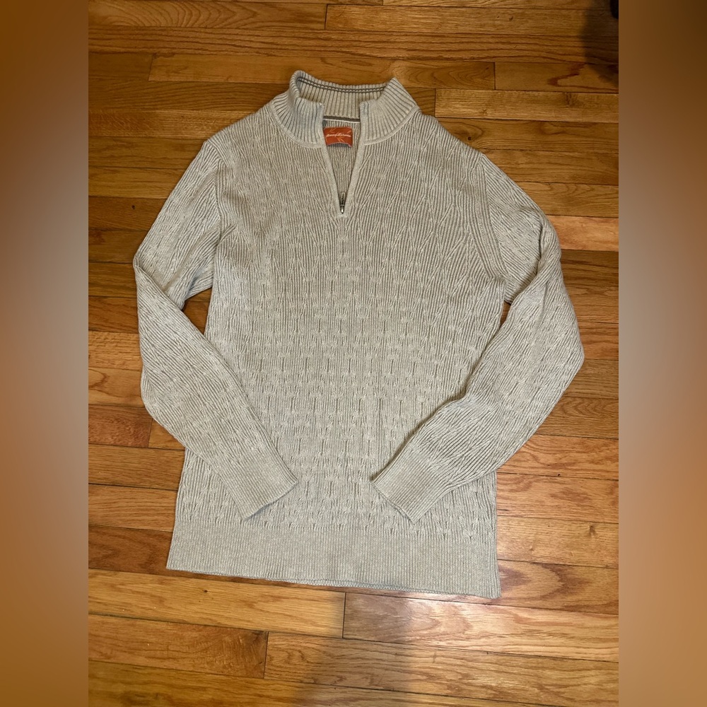 Tommy Bahama Mens Beige Cable Knit 1/4 Zip Pullover‎ Sweater Mock Neck Large